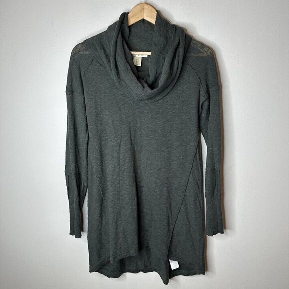 Anthropologie Kaisley Cowl Neck Sweater Size M Gray Green Cotton Lightweight - Picture 1 of 10